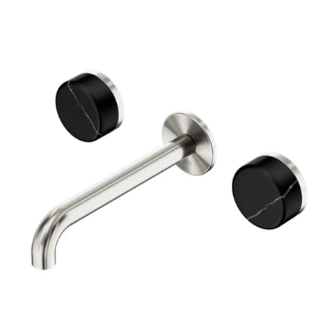 Nero Serenity Wall Basin Set 160mm Spout w/ Marquina Black Handle Brushed Nickel 24D121BN