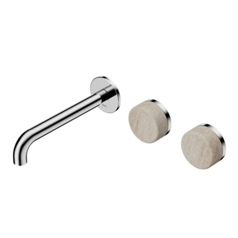 Nero Serenity Wall Basin Set 160mm Offset Spout w/ Rome Travertine Handle Chrome 24D055CH