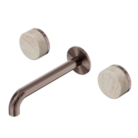 Nero Serenity Wall Basin Set 160mm Spout w/ Rome Travertine Handle Brushed Bronze 24D037BZ