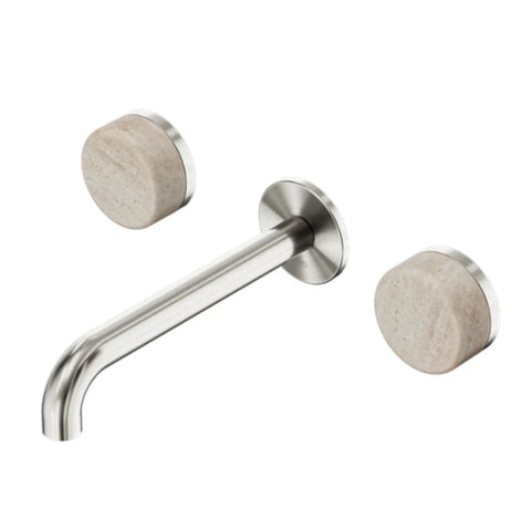 Nero Serenity Wall Basin Set 160mm Spout w/ Rome Travertine Handle Brushed Nickel 24D037BN