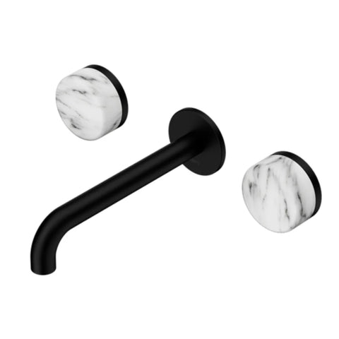 Nero Serenity Wall Basin Set 160mm Spout w/ Arabescato Corchia Handle Matte Black 24D038MB