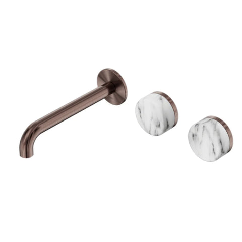 Nero Serenity Wall Basin Set 160mm Offset Spout w/ Arabescato Corchia Handle Brushed Bronze 24D056BZ