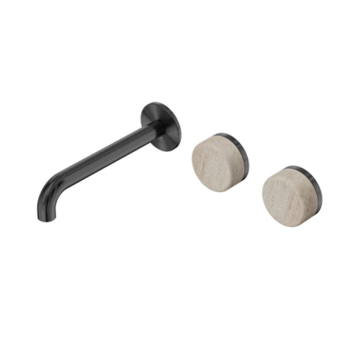 Nero Serenity Wall Basin Set 160mm Offset Spout w/ Rome Travertine Handle Gunmetal 24D055GM