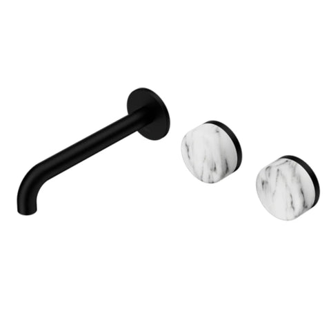 Nero Serenity Wall Basin Set 160mm Offset Spout w/ Arabescato Corchia Handle Matte Black 24D056MB