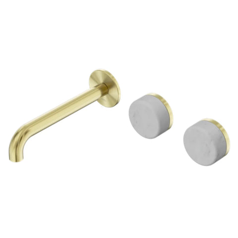 Nero Serenity Wall Basin Set 160mm Offset Spout w/ Carrara Handle Brushed Gold 24D053BG