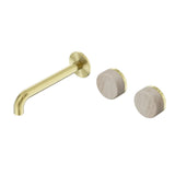 Nero Serenity Wall Basin Set 160mm Offset Spout w/ Rome Travertine Handle Brushed Gold 24D055BG