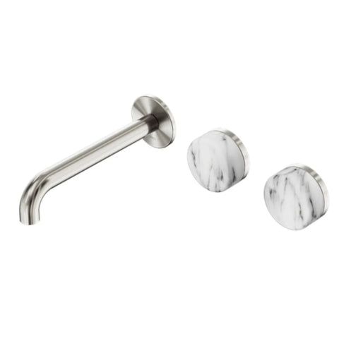 Nero Serenity Wall Basin Set 160mm Offset Spout w/ Arabescato Corchia Handle Brushed Nickel 24D056BN