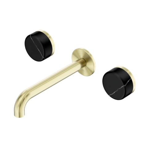 Nero Serenity Wall Basin Set 185mm Spout w/ Marquina Black Handle Brushed Gold 24D122BG