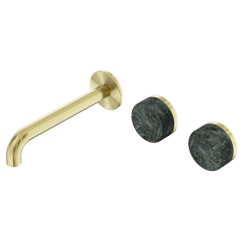 Nero Serenity Wall Basin Set 160mm Offset Spout w/ Verde Alpi Handle Brushed Gold 24D054BG