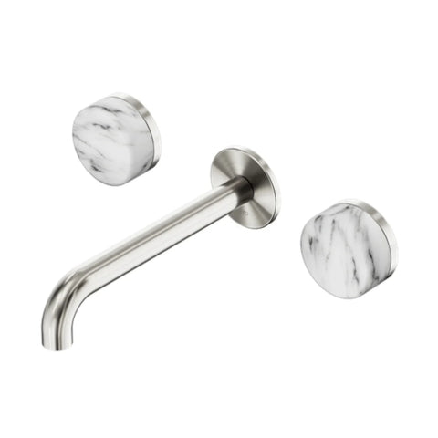 Nero Serenity Wall Basin Set 185mm Spout w/ Arabescato Corchia Handle Brushed Nickel 24D044BN