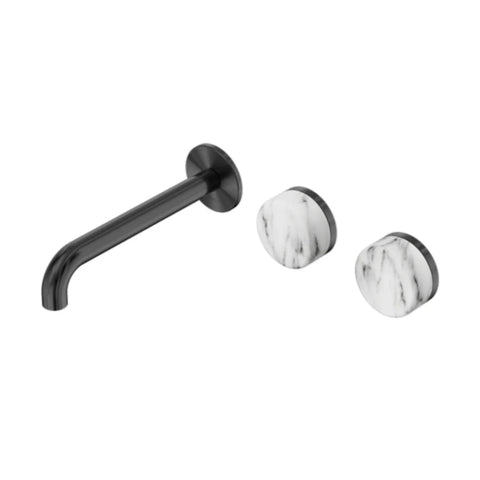 Nero Serenity Wall Basin Set 160mm Offset Spout w/ Arabescato Corchia Handle Gunmetal 24D056GM