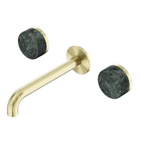Nero Serenity Wall Basin Set 185mm Spout w/ Verde Alpi Handle Brushed Gold 24D042BG