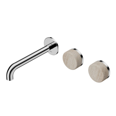 Nero Serenity Wall Basin Set 220mm Offset Spout w/ Rome Travertine Handle Chrome 24D067CH