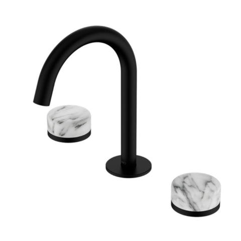 Nero Serenity Basin Set Arc Spout w/ Arabescato Corchia Handle Matte Black 24D014MB