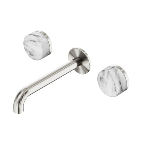 Nero Serenity Wall Basin Set 220mm Spout w/ Arabescato Corchia Handle Brushed Nickel 24D050BN