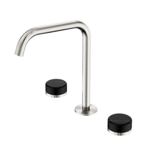 Nero Serenity Bath/Kitchen Set Edge Spout w/ Marquina Black Handle Brushed Nickel 24D120BN