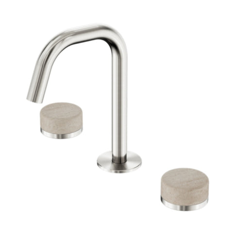 Nero Serenity Basin Set Edge Spout w/ Rome Travertine Handle Brushed Nickel 24D025BN