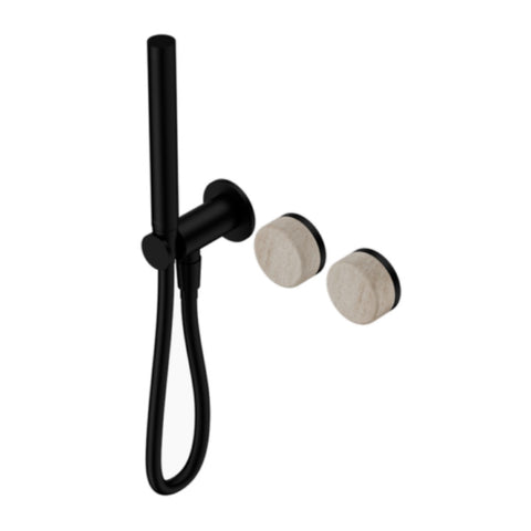Nero Serenity Progressive Shower System w/ Rome Travertine Handle And Slim Shower Matte Black 24E021MB
