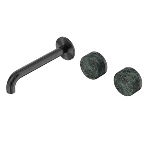 Nero Serenity Wall Basin Set 185mm Offset Spout w/ Verde Alpi Handle Gunmetal 24D060GM