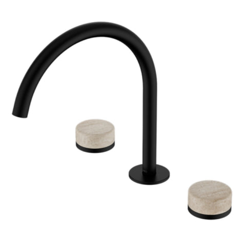 Nero Serenity Bath/Kitchen Set Arc Spout w/ Rome Travertine Handle Matte Black 24D019MB