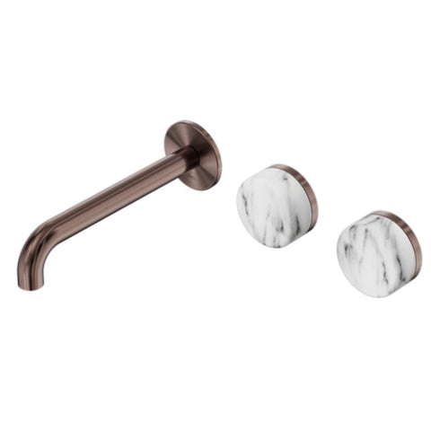 Nero Serenity Wall Basin Set 185mm Offset Spout w/ Arabescato Corchia Handle Brushed Bronze 24D062BZ