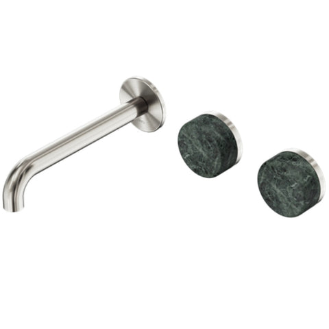 Nero Serenity Wall Basin Set 185mm Offset Spout w/ Verde Alpi Handle Brushed Nickel 24D060BN