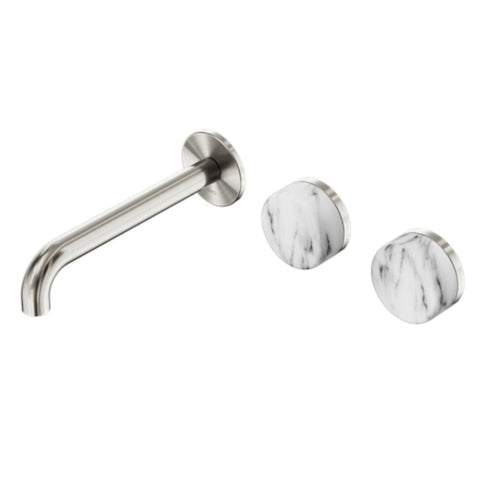 Nero Serenity Wall Basin Set 185mm Offset Spout w/ Arabescato Corchia Handle Brushed Nickel 24D062BN
