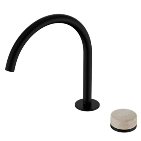 Nero Serenity Progressive Bath/Kitchen Mixer Arc Spout w/ Rome Travertine Handle Matte Black 24E039MB
