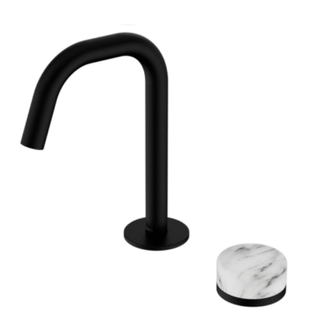 Nero Serenity Progressive Basin Mixer Edge Spout w/ Arabescato Corchia Handle Matte Black 24E046MB