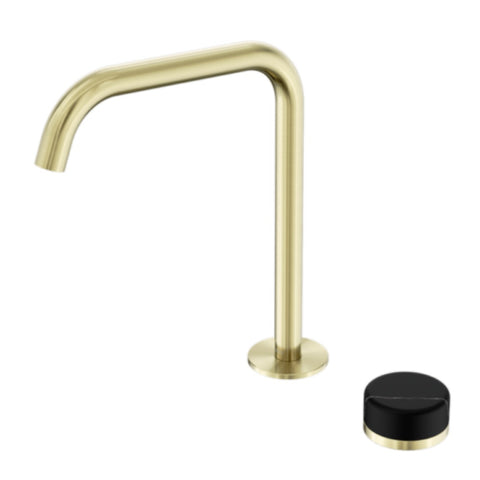 Nero Serenity Progressive Bath/Kitchen Mixer Edge Spout w/ Marquina Black Handle Brushed Gold 24E136BG