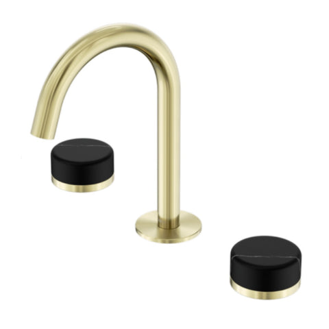 Nero Serenity Basin Set Arc Spout w/ Marquina Black Handle Brushed Gold 24D117BG
