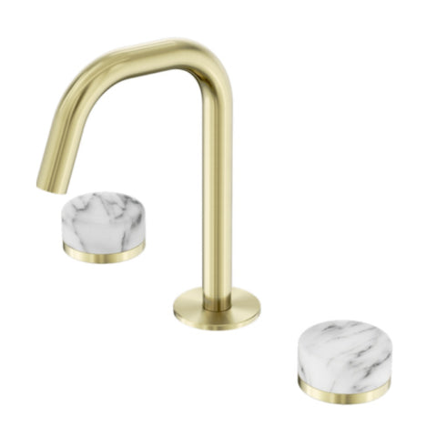 Nero Serenity Basin Set Edge Spout w/ Arabescato Corchia Handle Brushed Gold 24D026BG
