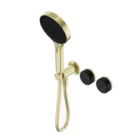 Nero Serenity Progressive Shower System w/ Marquina Black Handle And Serenity Hand Shower Brushed Gold 24E132BG