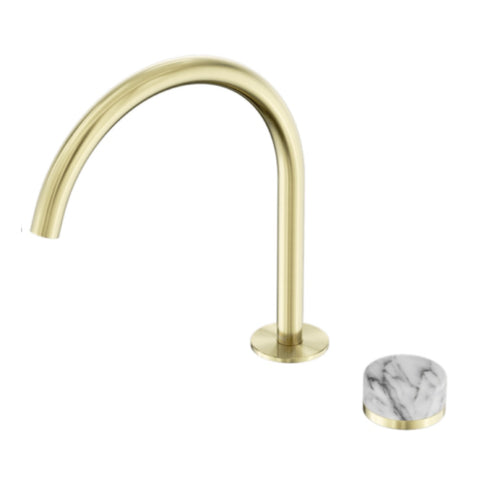 Nero Serenity Progressive Bath/Kitchen Mixer Arc Spout w/ Arabescato Corchia Handle Brushed Gold 24E040BG