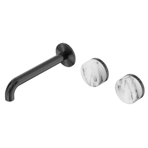 Nero Serenity Wall Basin Set 185mm Offset Spout w/ Arabescato Corchia Handle Gunmetal 24D062GM
