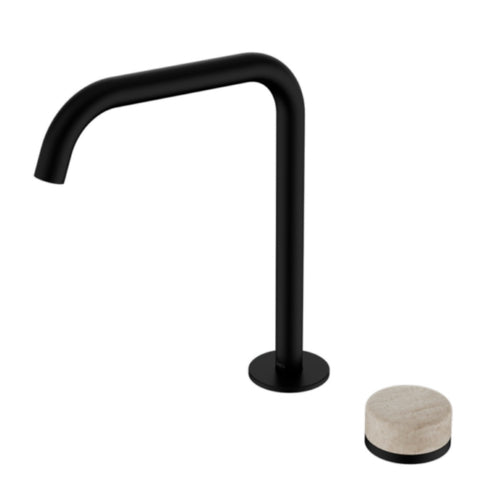 Nero Serenity Progressive Bath/Kitchen Mixer Edge Spout w/ Rome Travertine Handle Matte Black 24E051MB