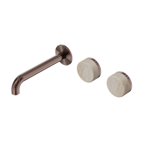 Nero Serenity Wall Basin Set 220mm Offset Spout w/ Rome Travertine Handle Brushed Bronze 24D067BZ