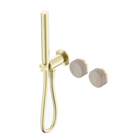 Nero Serenity Progressive Shower System w/ Rome Travertine Handle And Slim Shower Brushed Gold 24E021BG