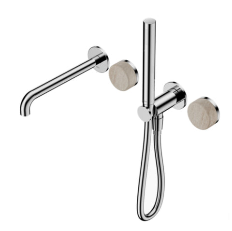 Nero Serenity Progressive Shower System w/ Spout w/ Rome Travertine Handle And Slim Shower Chrome 24E009CH