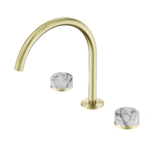 Nero Serenity Bath/Kitchen Set Arc Spout w/ Arabescato Corchia Handle Brushed Gold 24D020BG
