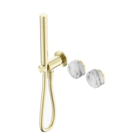 Nero Serenity Progressive Shower System w/ Arabescato Corchia Handle And Slim Shower Brushed Gold 24E022BG