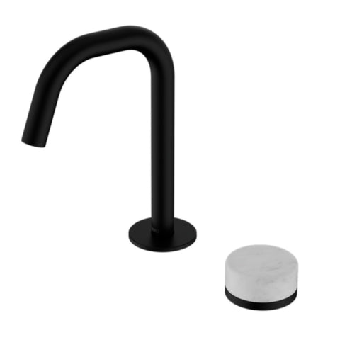 Nero Serenity Progressive Basin Mixer Edge Spout w/ Carrara Handle Matte Black 24E043MB