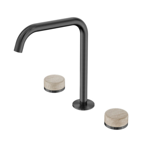 Nero Serenity Bath/Kitchen Set Edge Spout w/ Rome Travertine Handle Gunmetal 24D031GM