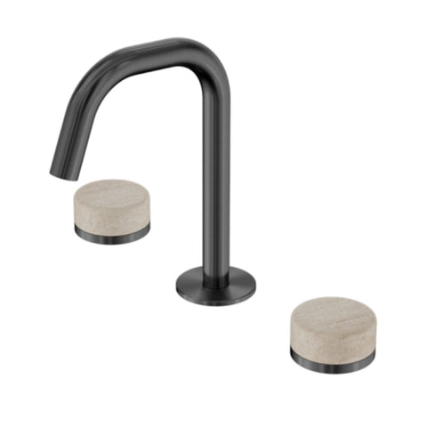 Nero Serenity Basin Set Edge Spout w/ Rome Travertine Handle Gunmetal 24D025GM