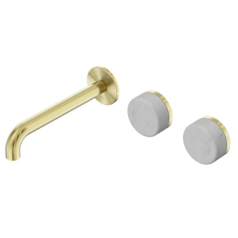 Nero Serenity Wall Basin Set 185mm Offset Spout w/ Carrara Handle Brushed Gold 24D059BG