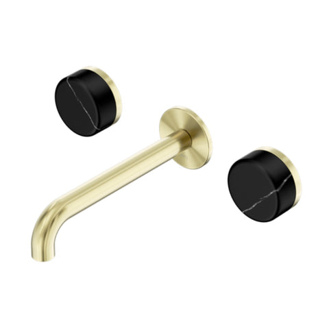 Nero Serenity Wall Basin Set 220mm Spout w/ Marquina Black Handle Brushed Gold 24D123BG