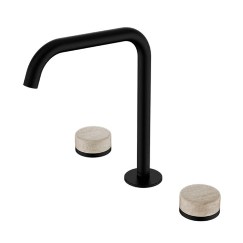 Nero Serenity Bath/Kitchen Set Edge Spout w/ Rome Travertine Handle Matte Black 24D031MB