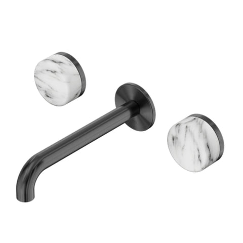 Nero Serenity Wall Basin Set 220mm Spout w/ Arabescato Corchia Handle Gunmetal 24D050GM
