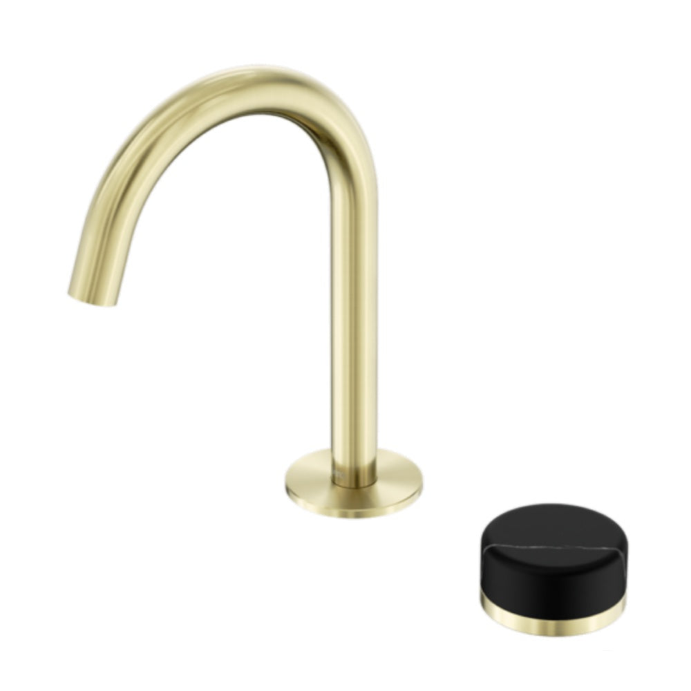 Nero Serenity Progressive Basin Mixer Arc Spout w/ Marquina Black Handle Brushed Gold 24E133BG