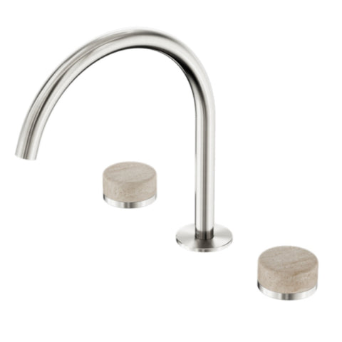 Nero Serenity Bath/Kitchen Set Arc Spout w/ Rome Travertine Handle Brushed Nickel 24D019BN